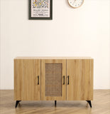 Three-Door Cabinet with Natural Rattan Mesh - Large Storage Space, Kitchen Storage Cabinet .Stable W158183966