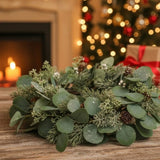 2PCS Set Christmas Wreath Eucalyptus Candle Rings 14.2in Green Artificial plants Home Door Decor 64144945