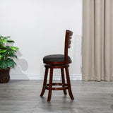 24" Counter Height Slat Back Swivel Stool, Cherry Finish, Charcoal Fabric Seat B04660686