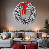 48in Pre-lit Snow Flocked Christmas Wreath, Lighted Artificial Xmas Wreath with 150 Warm White 17485114
