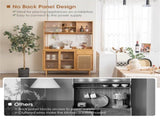 69-Inch Bamboo Kitchen Cabinet with Tempered Glass Doors, Extra Storage Space & Anti-Tilting Design 80255442