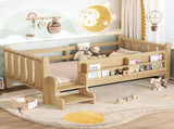 Twin Size Floor Bed with Storage Bookcases, Solid Wood Kids Floor Bed with Cute Stairs and W1580P430184