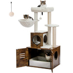 ZUN Cat Tree with Litter Box Enclosure, 50" Modern Tree for Large/Fats with Condo, Wooden 61736880