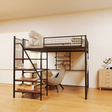 Full size loft metal bed with black for bedroom and dormitory, with built-in charging station and 69416959