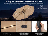 10 Ft Solar Powered Patio Umbrella with 24 LED Lights, Beige Outdoor Market Umbrella 10594383