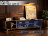 Wood Fluted TV Stand for TVs up to 70 Inch, Mid Century Modern Low Profile TV Console Cabinet with 08236084