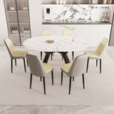 47-63" expandable circular dining tables , equipped with 6 PU fabric thick cushioned dining chairs 57696434