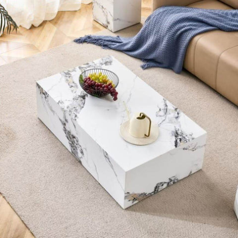 ZUN Modern MDF Coffee Table with Marble Pattern - 39.37x23.62x11.81 inches - Stylish and Durable Design W1151P194279