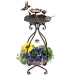 ZUN Copper Solar Bird Bath Feeder Combo with Flower Planter Pedestal and Solar Lights 92400841