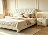 Queen Size Upholstered Platform Bed Frame with 46" Tufted Boucle Headboard, Solid Wood Slat Support, 23565335