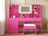 Barbie pink particle board, tempered glass top, linen-finished triamcinol finish, 5-drawer dressing 95995361