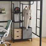 ZUN Twin Size Metal Loft Bed with Desk and Storage Shelves, Full-length Guardrails, Loft Bed Frame for 52452716
