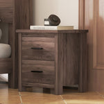 ZUN Vintage Two Drawer Nightstand, Simple and Generous Storage Space,Dark Walnut 96929255