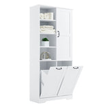 ZUN Bathroom Storage Cabinet with Doors and Drawers, Tilt-Out Laundry Hamper, Multiple Storage Space, WF530560AAK