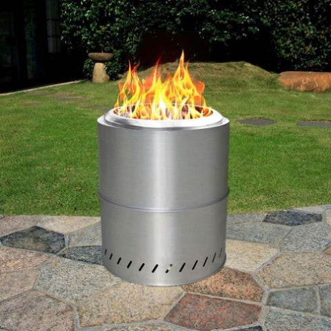 ZUN 15 inch Smokeless Fire Pit Outdoor Wood Burning Portable Fire Pit Stainless Steel W2127P156043