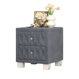 Elegant Velvet Nightstand with 2 Drawers and Crystal Handle, Storage Bedside Table with N733P210398E