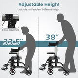 2-in-1 Rollator Walker & Wheelchair 6-Level Adjustable Handles, 1-Hand Folding, Storage 51449217