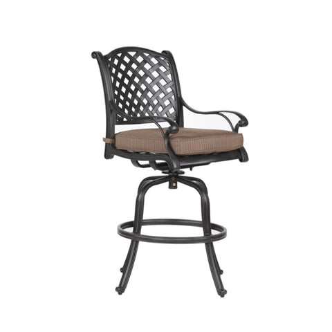 ZUN Patio Outdoor Aluminum Bar Stool With Cushion, Set of 2, Dupione Brown B01051452