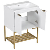 ZUN 24" Bathroom Vanity with Sink, Bathroom Vanity Cabinet with Two Doors and Gold Metal Frame, Open 56836423