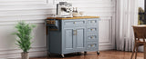 K&K 52'' Kitchen Island with Drop Leaf, Embossed Texture Kitchen Island on Wheels with Spice Rack, N707P195393G