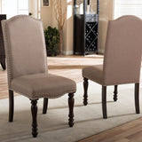 Transitional Antique Cherry Beige Set of 2pc Side Chairs Padded Fabric Turned Legs Dining Room B011P152638