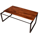 ZUN 41.7 Inch Rectangular Coffee Table with Plank Style Top, Metal Frame, Brown and Black B05671899