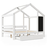 Full House Bed with Blackboard and Drawers, Two assembly options, White 38015791