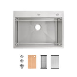 Stainless Steel Kitchen Sink, 30x22 Single Bowl, Overmount Handmade Sink in Brushed, with Cutting T3177P296188