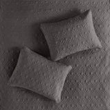 3 Piece Split Corner Pleated Quilted Bedspread Dark Grey Queen B03597559