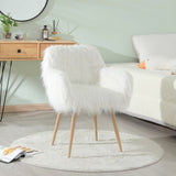 WHITE Faux Fur Upholstered Make up chair Side Dining Chair with Metal Leg W2069P174778