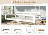 Patio Wooden Twin Size Porch Swing Daybed Frame, Garden Swing Bench Chair with 4 Hanging N717P265795K