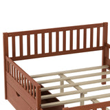 Full Size Wood Platform Bed with Guardrails on Both Sides and Two Storage Drawers, Walnut N733P172700D