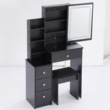 Small Size Left Bedside Cabinet Vanity Table Cushioned Stool, Touch Control Sliding LED Mirror, W936P226032