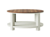 31.5" Round Coffee Table with Storage Shelf, 2-Tier Farmhouse Coffee Table with Rustic Wood Grain W1820P537105