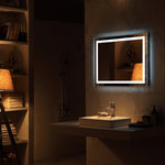 ZUN 36"x 28" Square Built-in Light Strip Touch LED Bathroom Mirror Silver 90842465