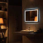 ZUN 28"x 20" Square Built-in Light Strip Touch LED Bathroom Mirror Silver 56002790