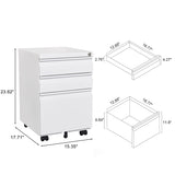 ZUN 3-Drawer Mobile File Cabinet with Lock, Office Storage Filing Cabinet for Legal/Letter Size, 30021254