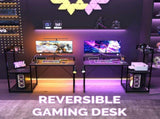 31.5" Gaming Desk with Bookshelf and Printer Stand Faux Carbon Fiber Veneer P2 Particleboard 73988009