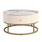 ZUN 31.5 Inch Modern Round Coffee Table with Drawers, Marble Table with Storage, Coffee Table for Living W821P184399