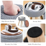 Round Ottoman with Storage Multifunctional Cotton Knitted Vanity Stool Footrest Stool for Living 03308454