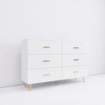 ZUN High Glossy Surface 6 Drawers Chest of Drawer with Golden Handle and Golden Steel Legs White Color 74988544