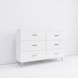 ZUN High Glossy Surface 6 Drawers Chest of Drawer with Golden Handle and Golden Steel Legs White Color W2139134915