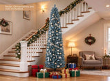 8FT Slim Pencil Artificial Christmas Tree, Frosted Gray-Green & Silver Needles, Flame Retardant PVC, 63780790