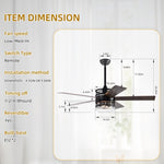 ZUN 52-inch 5-blade Lighted Ceiling Fan with Remote Control , Glass Shade --Matte W1592P162583