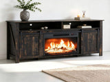 Black Gold Oak Fireplace TV Stand, 147.53976cm, Embossed Melamine Particle Board, Double Barn 77385044
