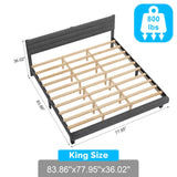 Dark Gray King Size Tufted Platform Bed Frame - Linen-Like Upholstery with Horizontal Stripe 06319378