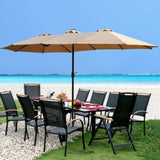 ZUN 15x9ft Large Double-Sided Rectangular Outdoor Twin Patio Market Umbrella with light and base- taupe W419P145383