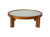 33.46" Round Coffee Table with Silver Mirrored Top, Solid Wood Frame & Cylindrical Legs, Mid-Century W3158P534695