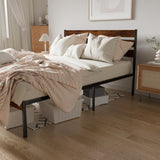 Iron Platform Bed Frame with Rustic Wood Headboard & Footboard - Brown W2992P233432