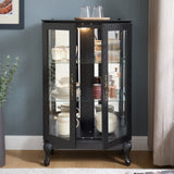 Curio Cabinet with Tempered Glass Doors, Lighted Display Cabinet with Mirrored Back Panel & W1758P297548